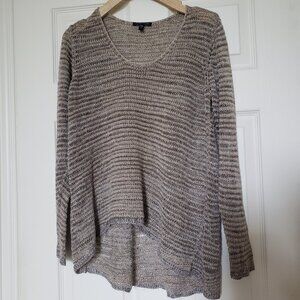 Eileen Fisher Women's Beige Metallic Open-Knit Hi-Low Sweater - Size Large